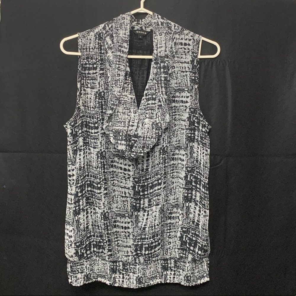 Jessica Sleeveless Blouse Cowl Neckline Black and White Size 12